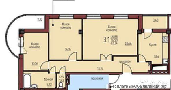 3-к квартира, 82 м², 3/10 эт., ул Фрезеровщиков, 86