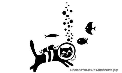 Наклейка для ванной комнаты "Кот-водолаз"