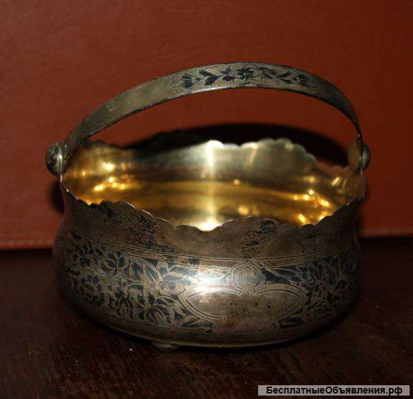 Серебряная сахарница. Позолота. 875 проба