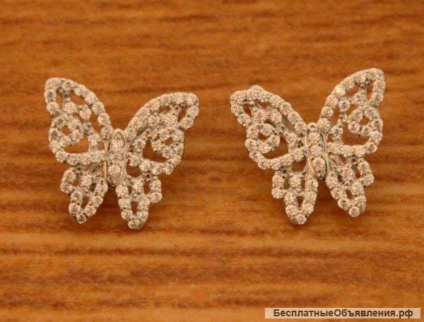 Серебряные серьги Бабочки, серебро 925