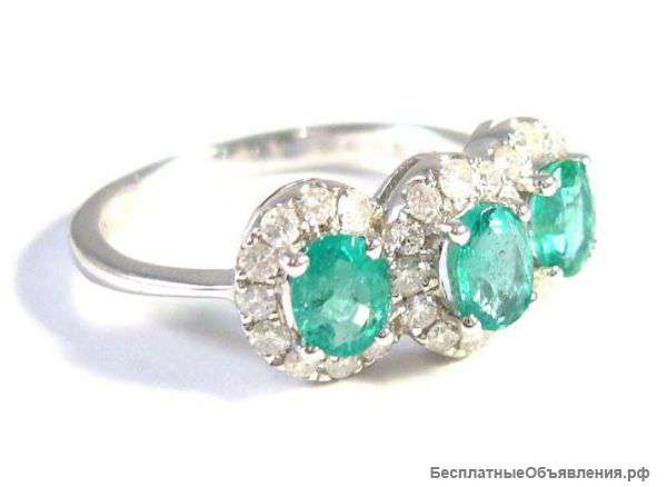 18 kt gold ring with emeralds and diamonds