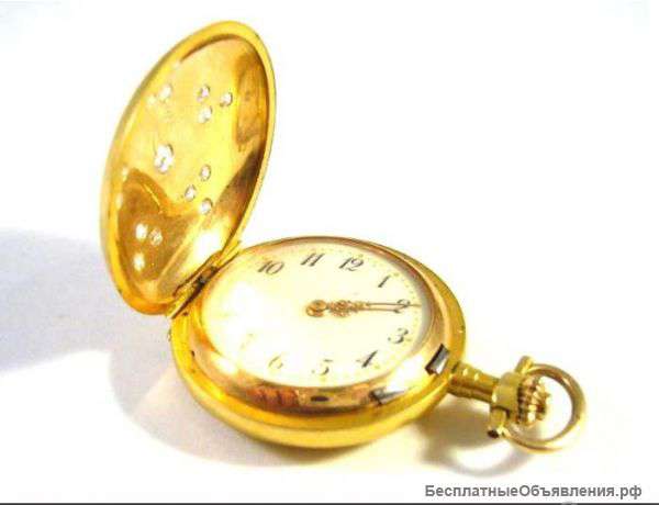 Antique gold pocket watch with diamonds 0.60 kt
