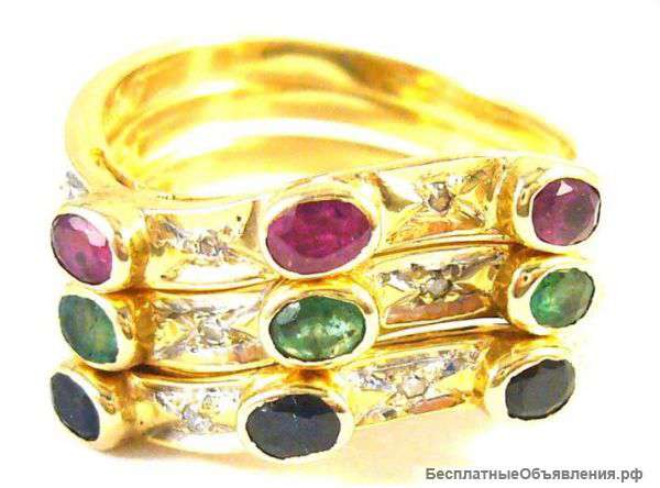 Stackable 14 kt gold ring with diamonds and gems