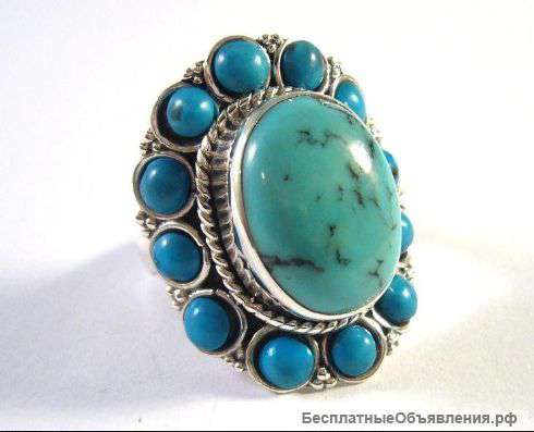 Природные бирюзовый серебряное кольцо