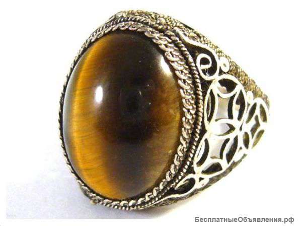 Античная серебряное кольцо с тигровый глаз